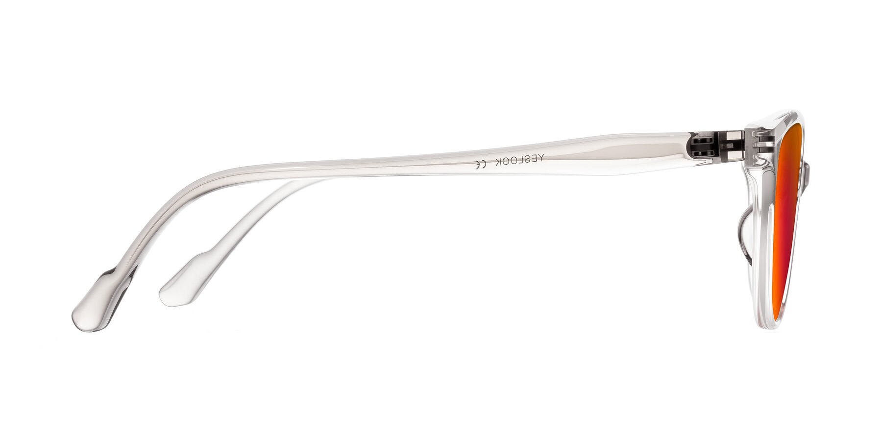 Side of Hickman in Gray/Light Pink with Red Gold Mirrored Lenses