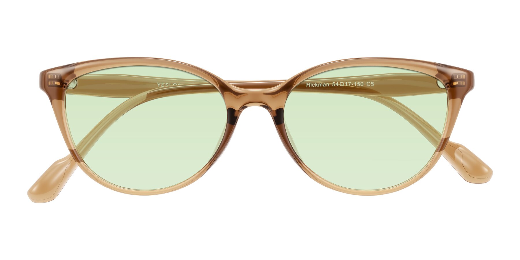 Folded Front of Hickman in Brown with Light Green Tinted Lenses