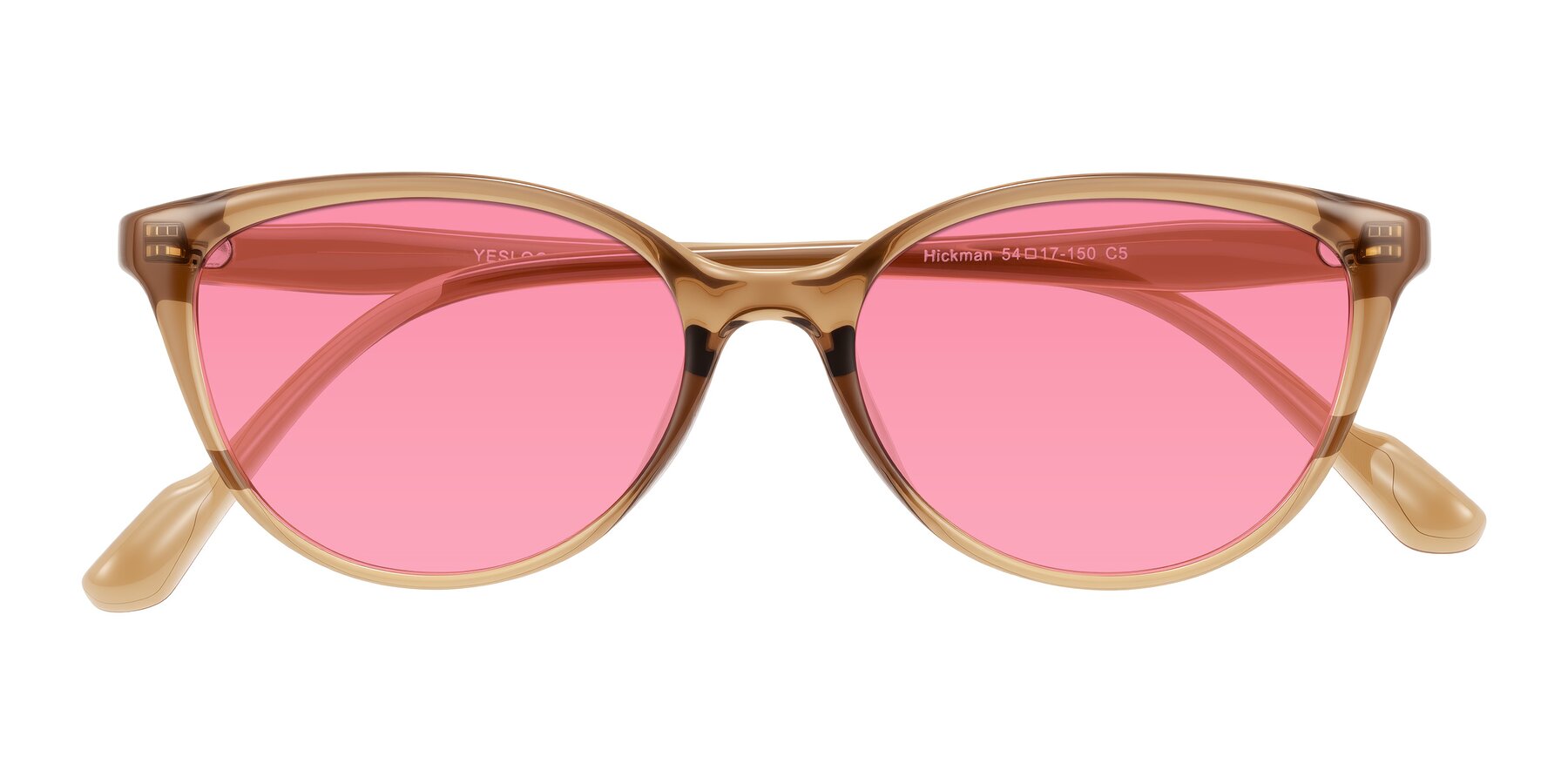 Folded Front of Hickman in Brown with Pink Tinted Lenses