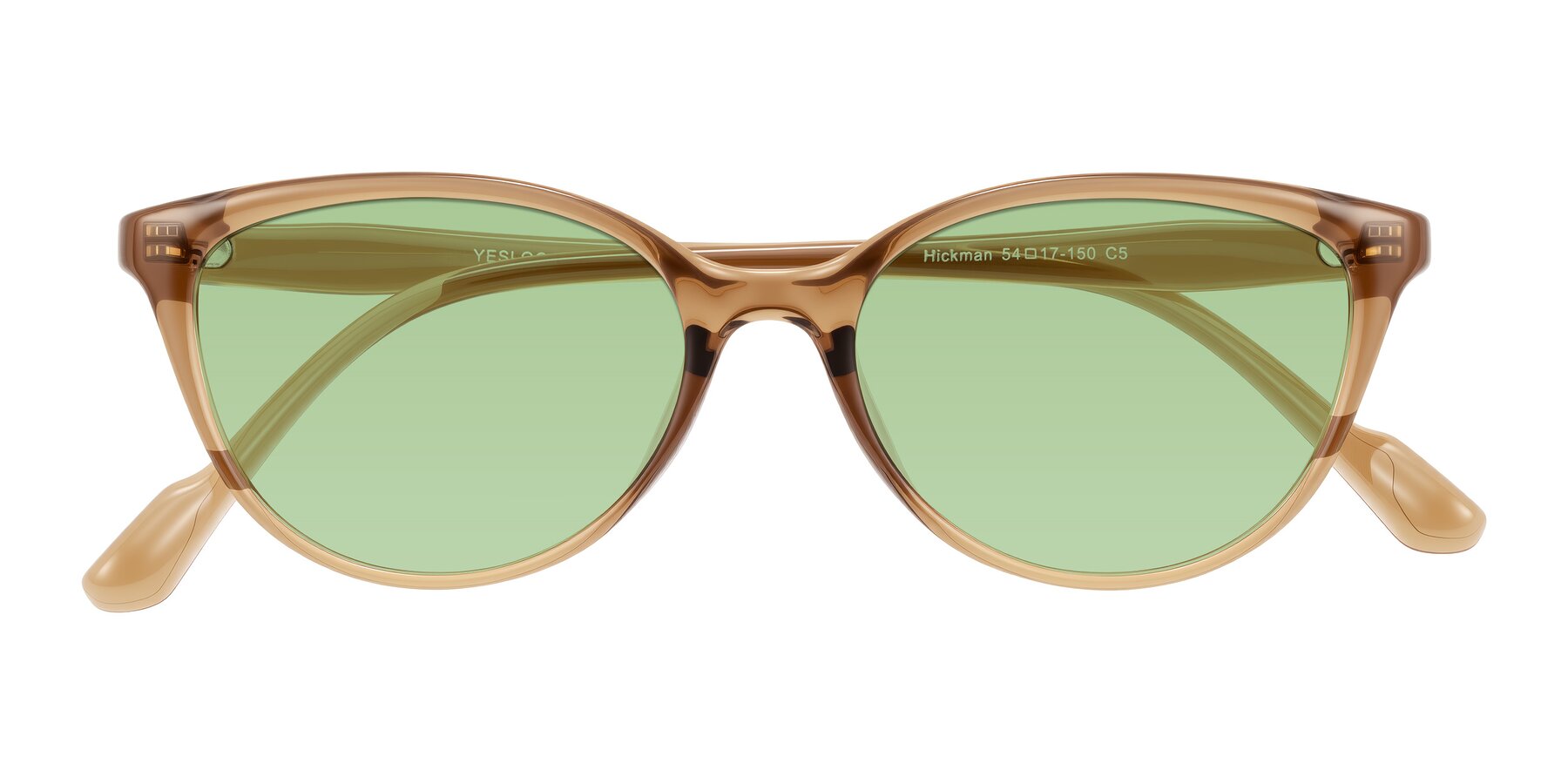 Folded Front of Hickman in Brown with Medium Green Tinted Lenses