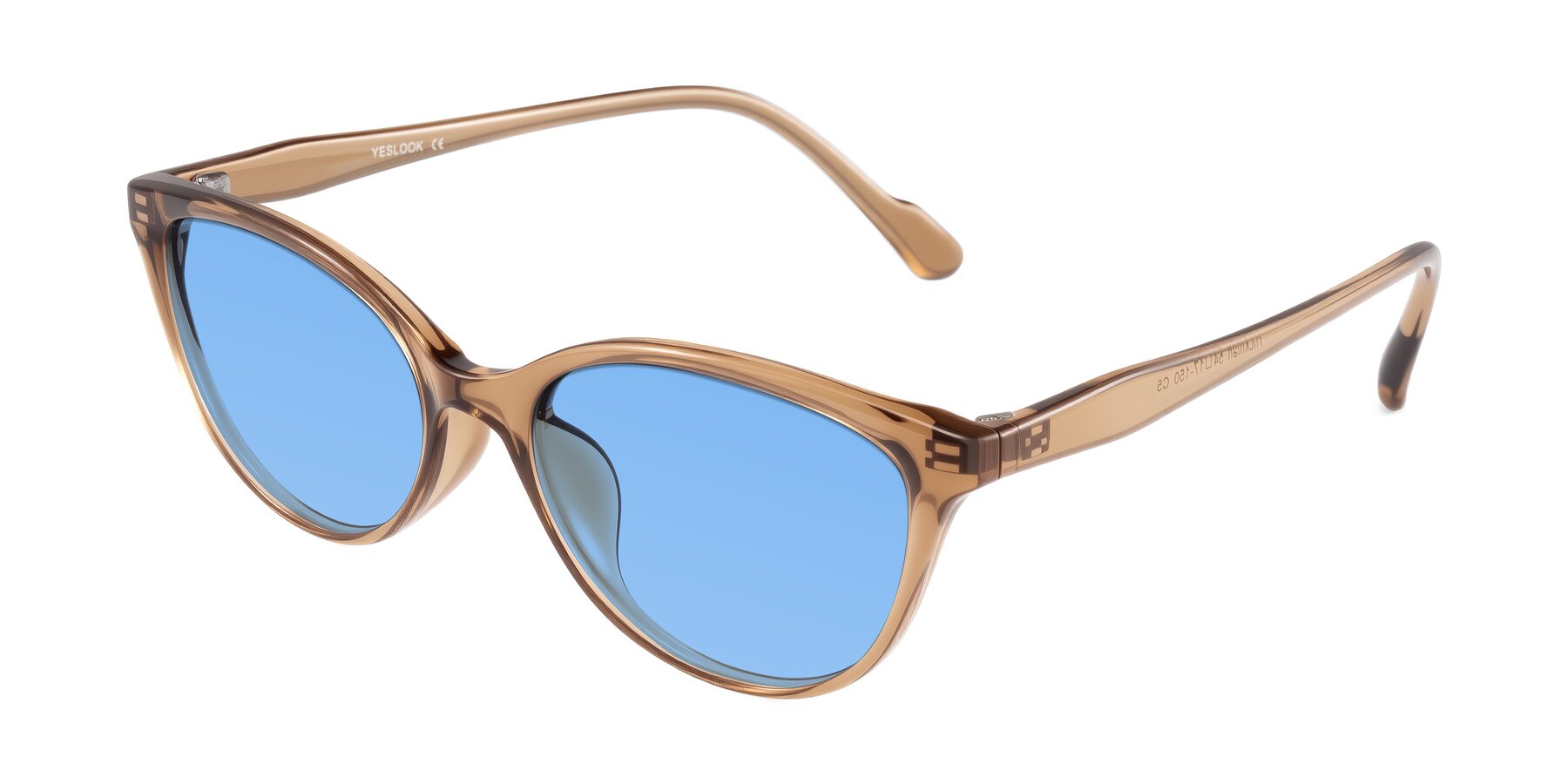 Angle of Hickman in Brown with Medium Blue Tinted Lenses