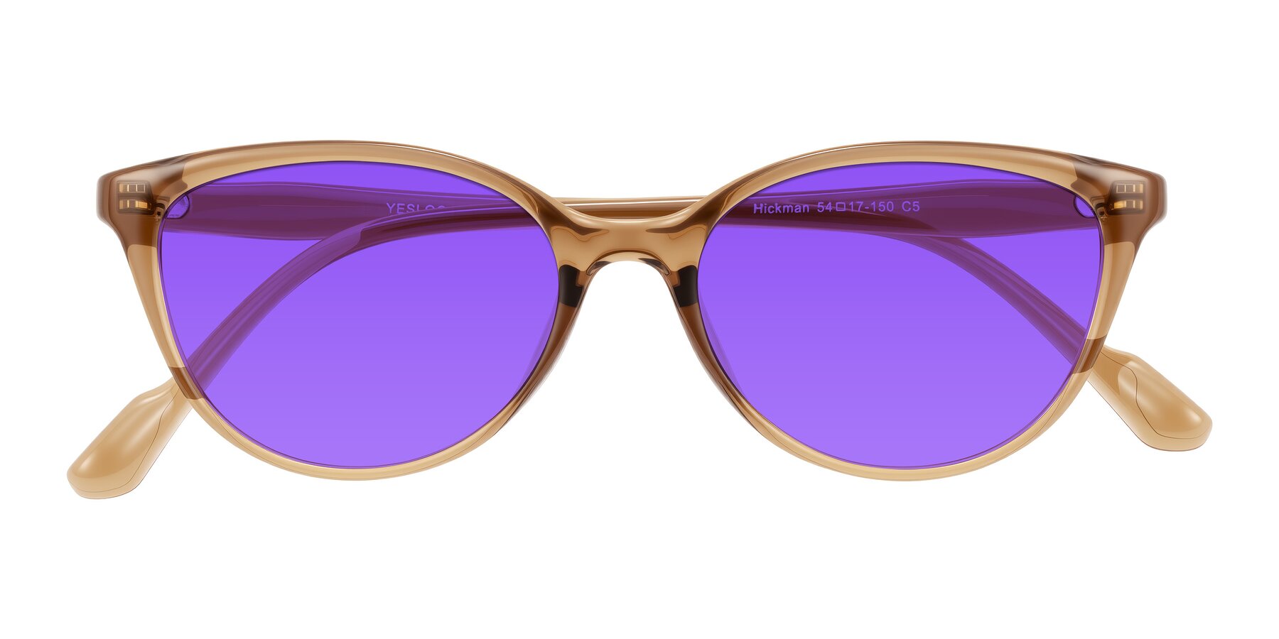Folded Front of Hickman in Brown with Purple Tinted Lenses