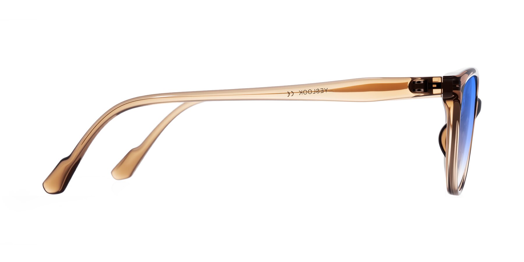 Side of Hickman in Brown with Blue Gradient Lenses