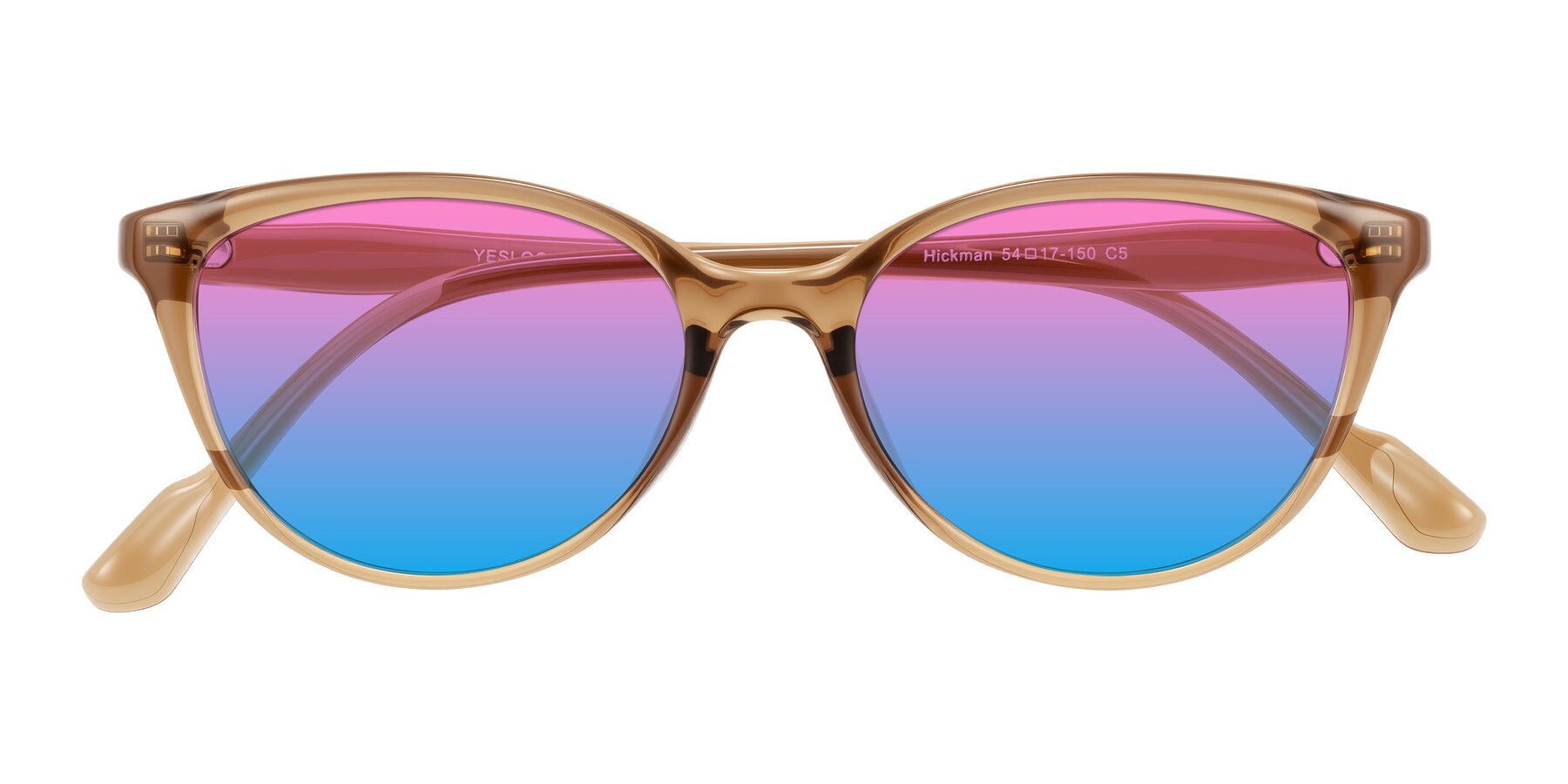 Folded Front of Hickman in Brown with Pink / Blue Gradient Lenses