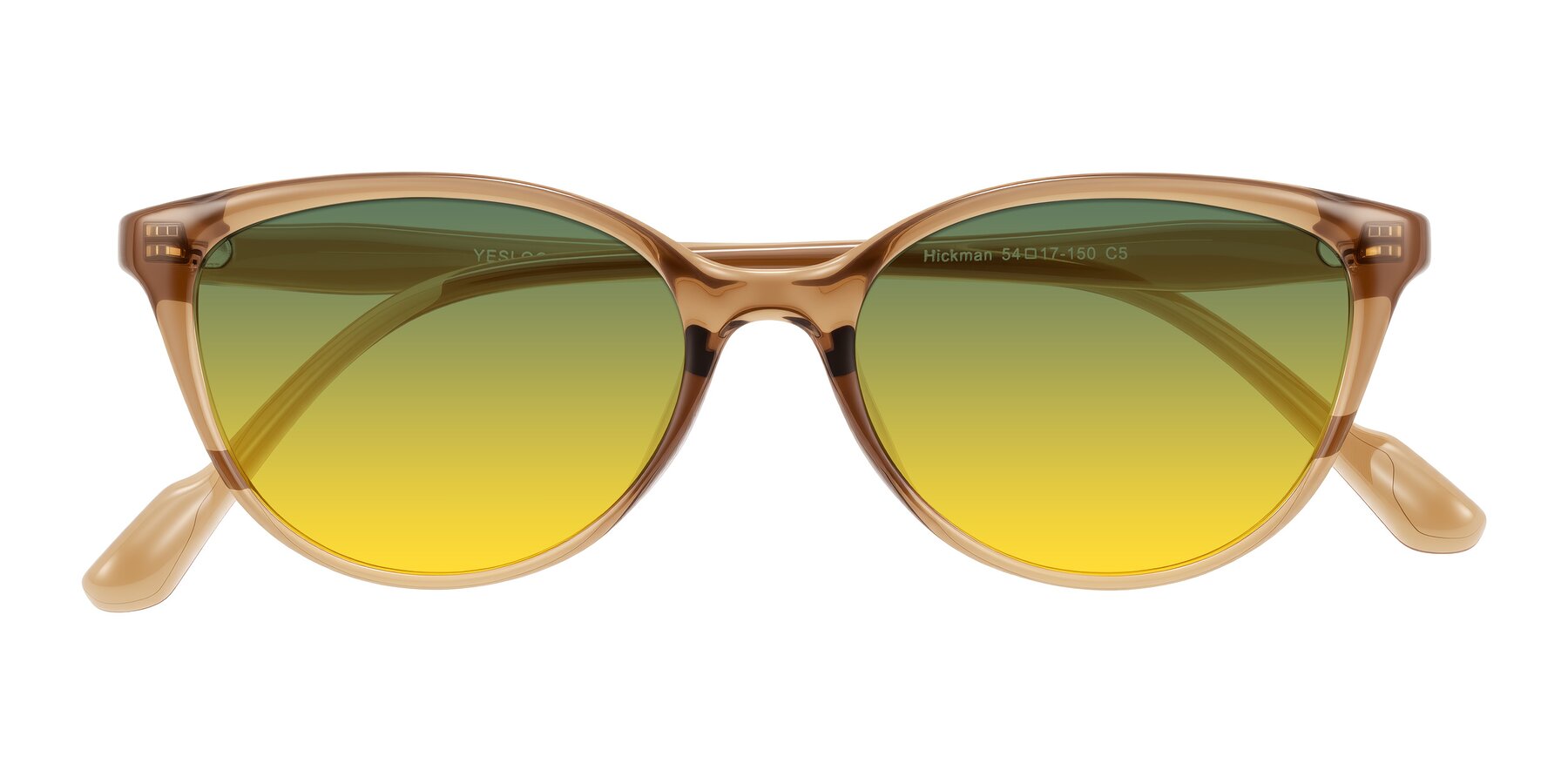 Folded Front of Hickman in Brown with Green / Yellow Gradient Lenses