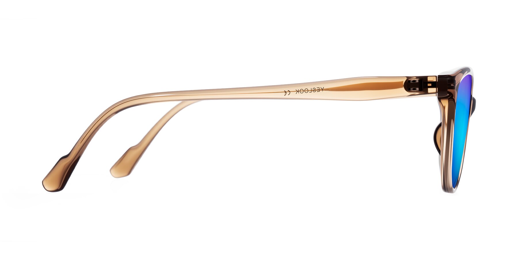 Side of Hickman in Brown with Blue Mirrored Lenses