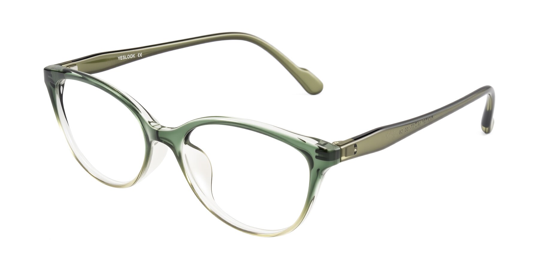 Angle of Hickman in Gradient Green with Clear Eyeglass Lenses