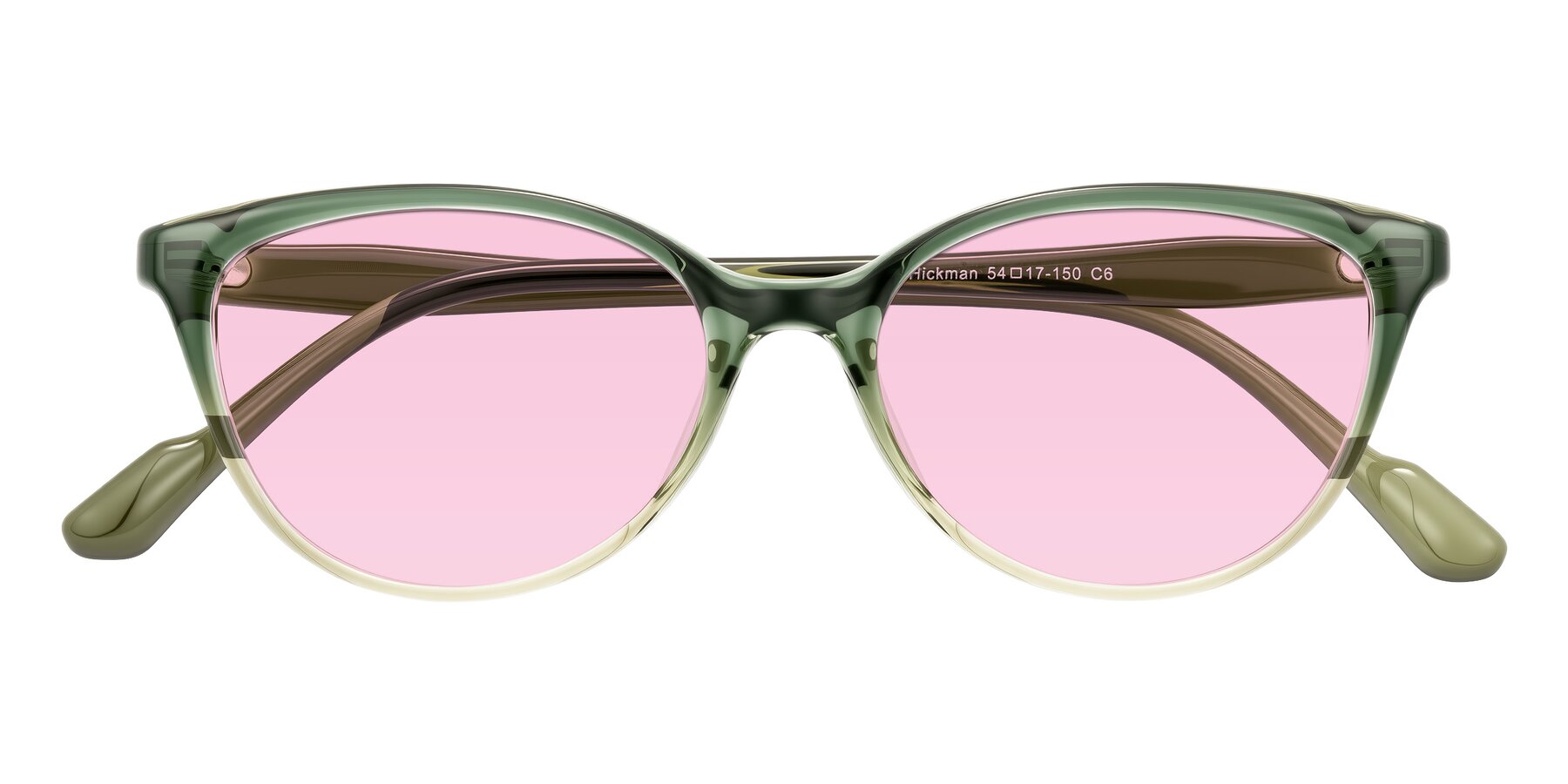 Folded Front of Hickman in Gradient Green with Light Pink Tinted Lenses