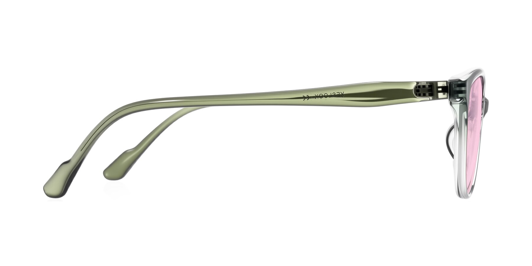 Side of Hickman in Gradient Green with Light Pink Tinted Lenses
