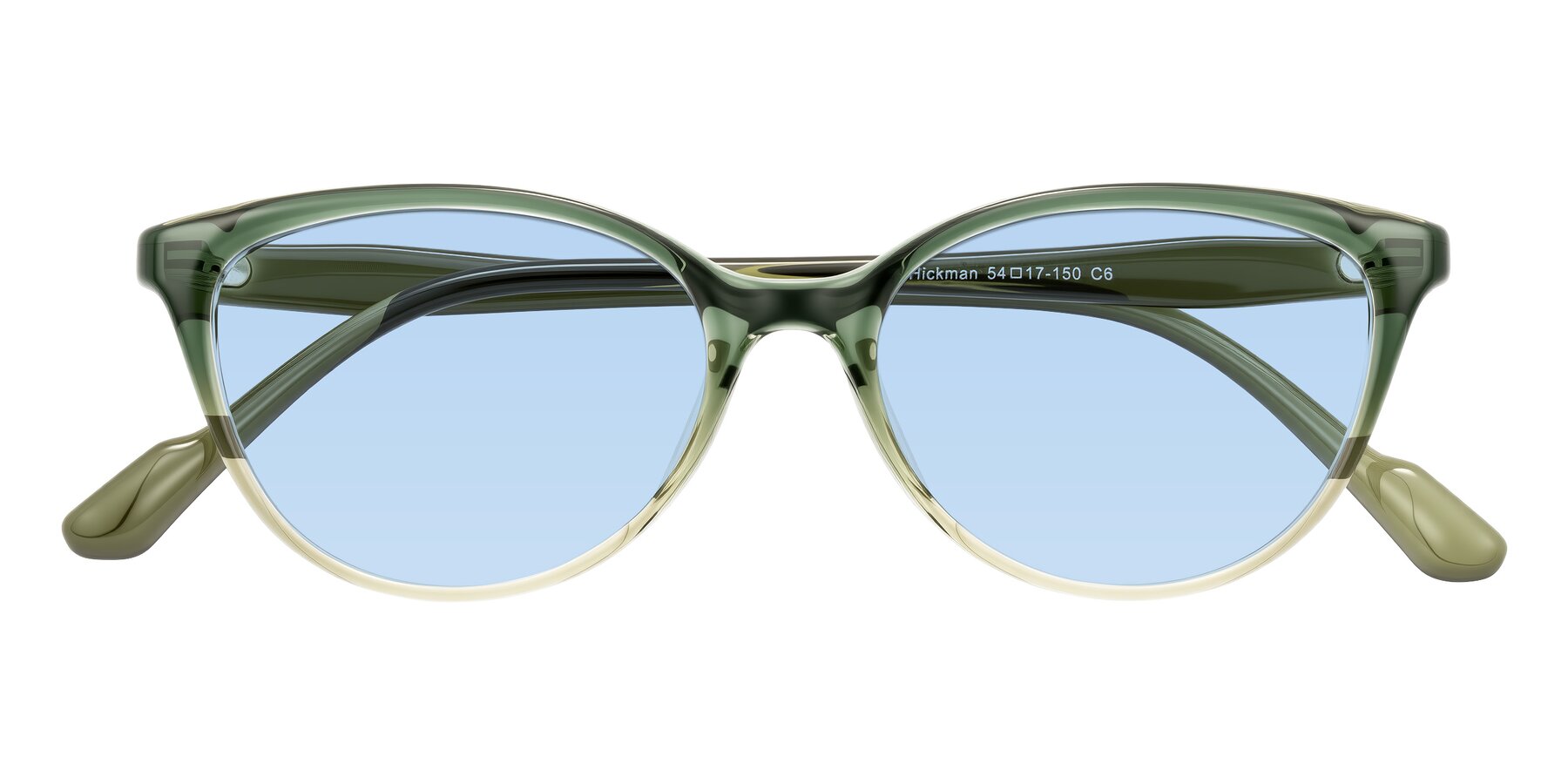 Folded Front of Hickman in Gradient Green with Light Blue Tinted Lenses