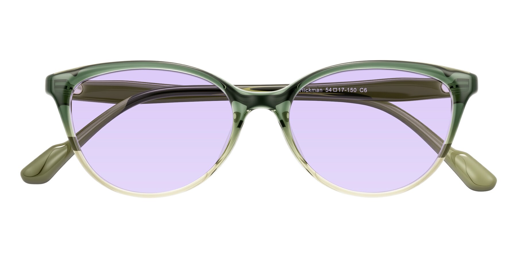 Folded Front of Hickman in Gradient Green with Light Purple Tinted Lenses