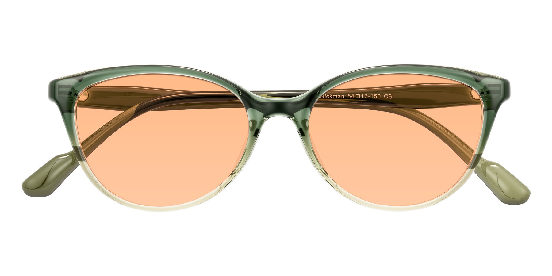 Folded Front of Hickman in Gradient Green with Light Orange Tinted Lenses