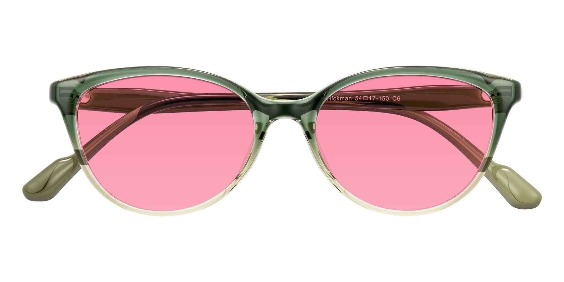 Folded Front of Hickman in Gradient Green with Pink Tinted Lenses