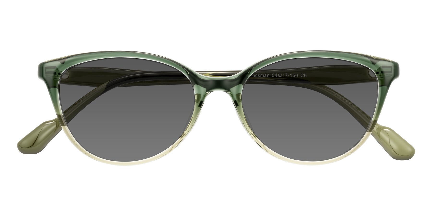 Folded Front of Hickman in Gradient Green with Medium Gray Tinted Lenses