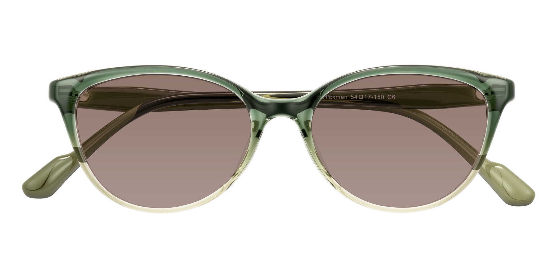 Folded Front of Hickman in Gradient Green with Medium Brown Tinted Lenses