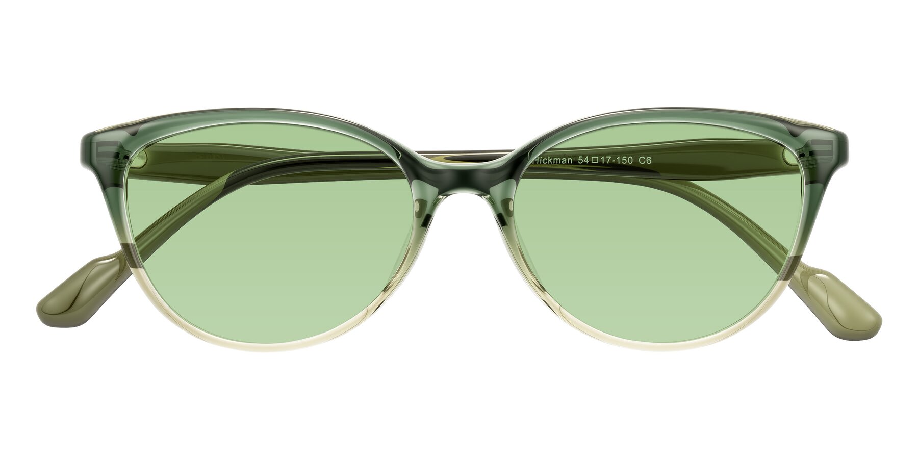 Folded Front of Hickman in Gradient Green with Medium Green Tinted Lenses