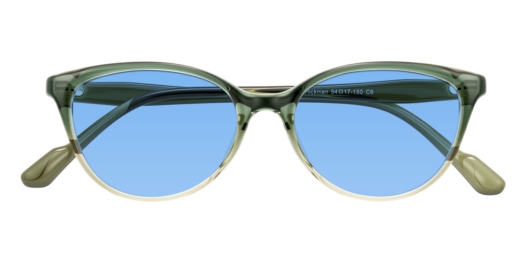 Folded Front of Hickman in Gradient Green with Medium Blue Tinted Lenses