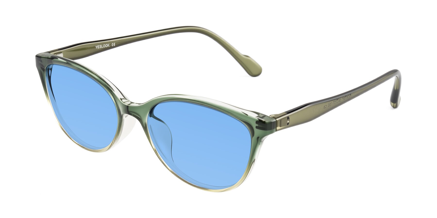 Angle of Hickman in Gradient Green with Medium Blue Tinted Lenses