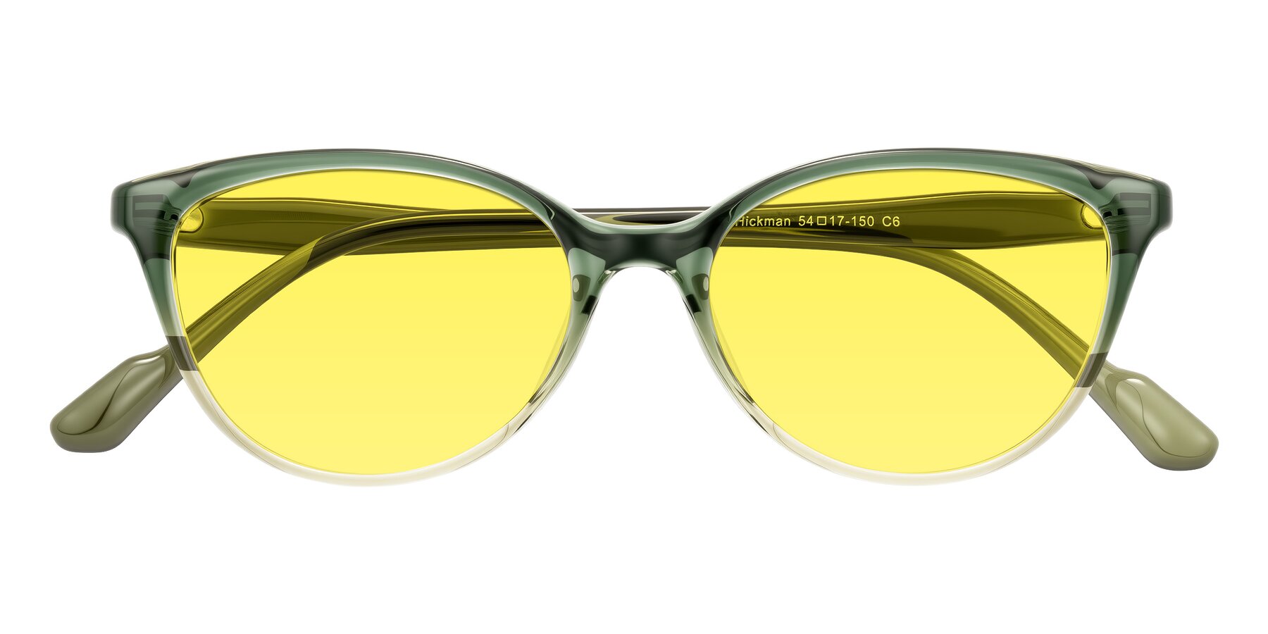Folded Front of Hickman in Gradient Green with Medium Yellow Tinted Lenses