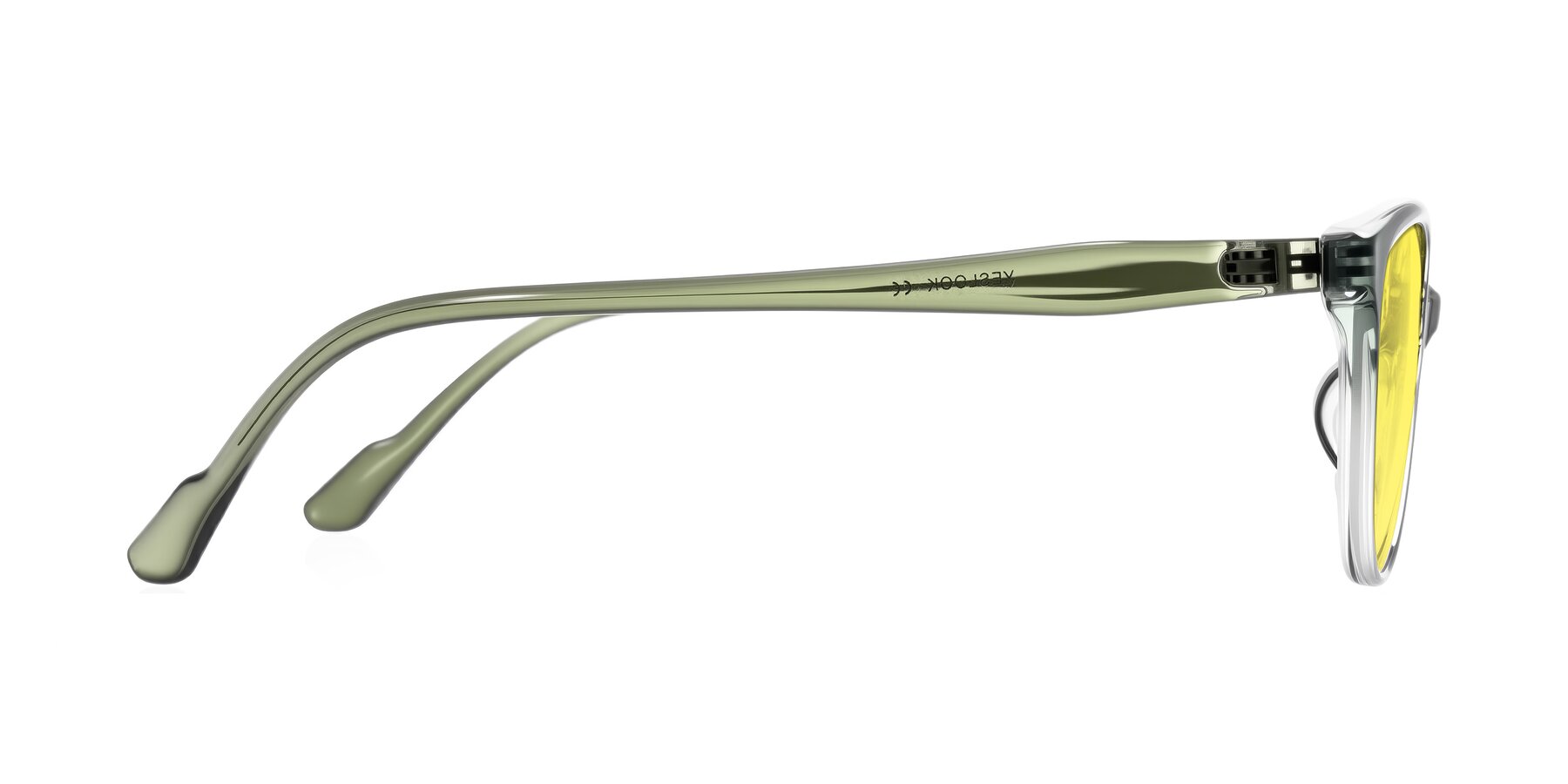 Side of Hickman in Gradient Green with Medium Yellow Tinted Lenses