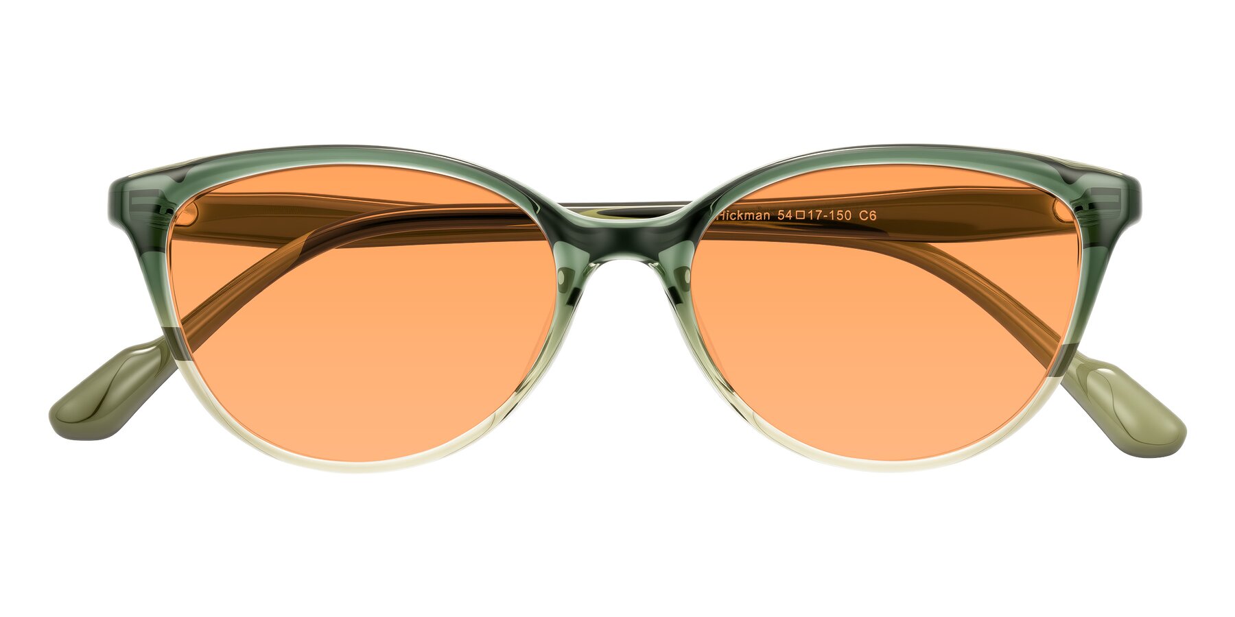Folded Front of Hickman in Gradient Green with Medium Orange Tinted Lenses