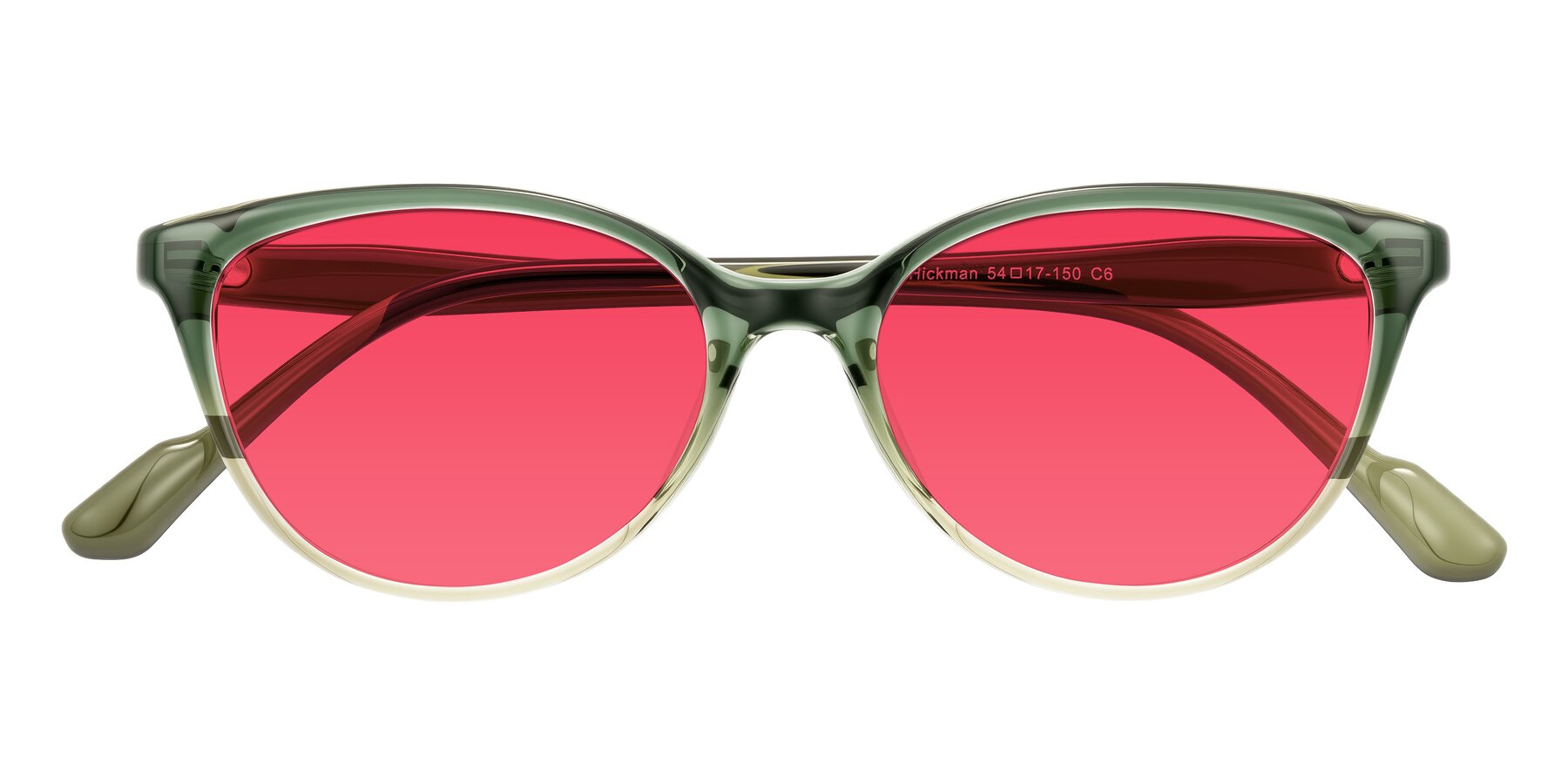 Folded Front of Hickman in Gradient Green with Red Tinted Lenses