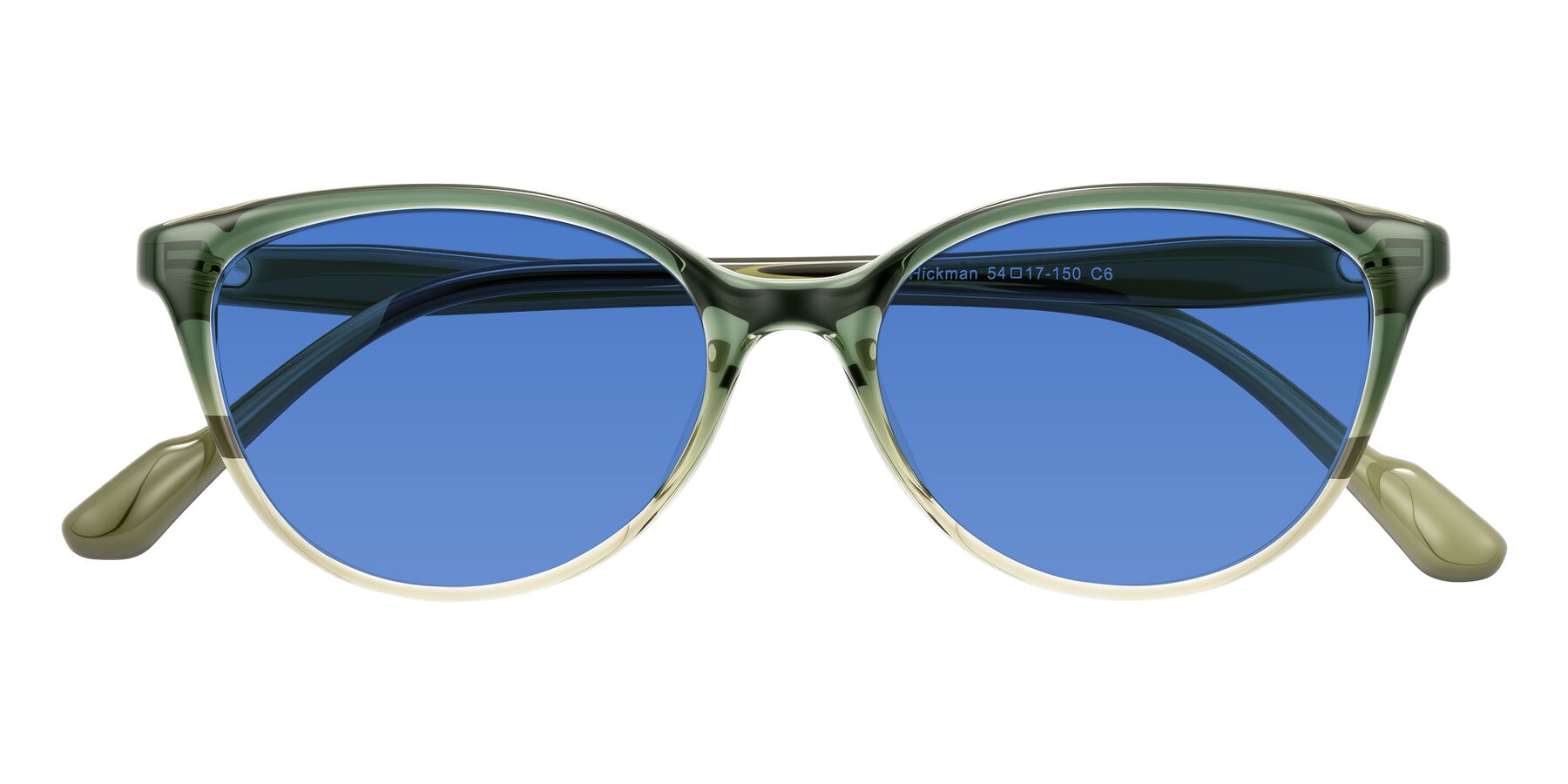 Folded Front of Hickman in Gradient Green with Blue Tinted Lenses