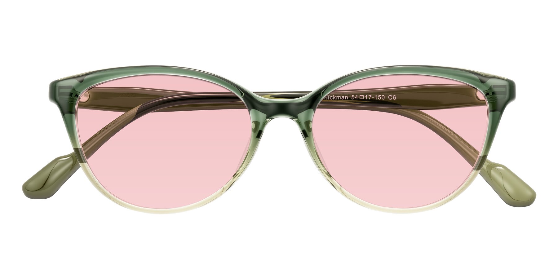 Folded Front of Hickman in Gradient Green with Light Garnet Tinted Lenses