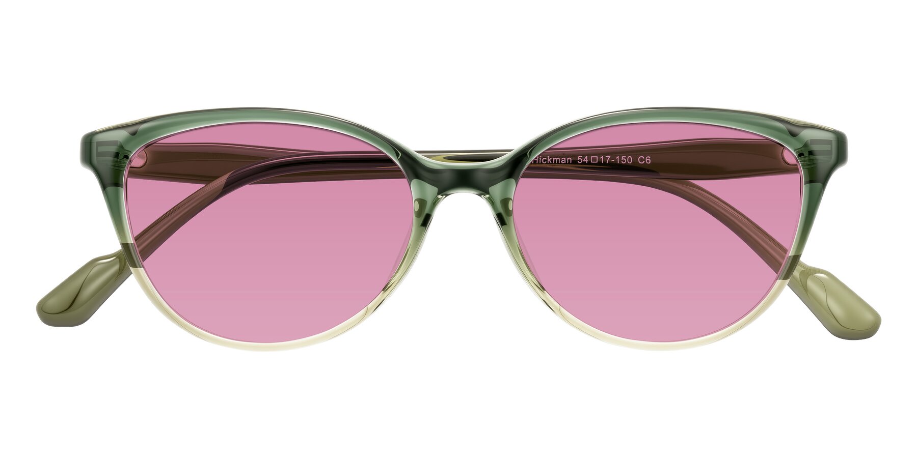 Folded Front of Hickman in Gradient Green with Medium Wine Tinted Lenses