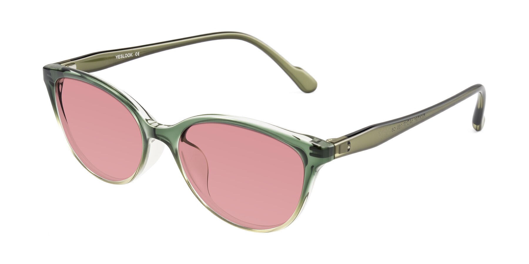 Angle of Hickman in Gradient Green with Medium Garnet Tinted Lenses