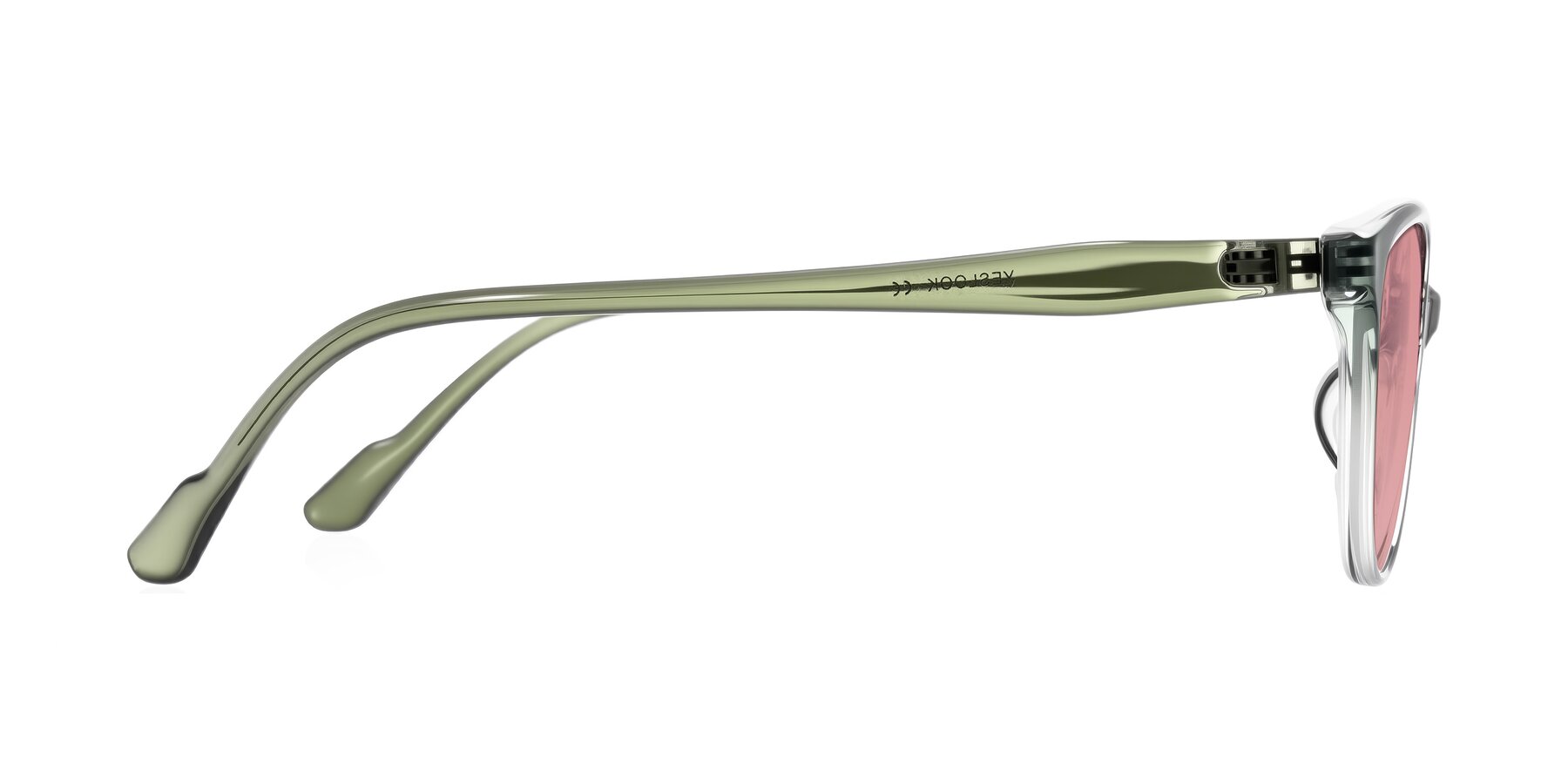 Side of Hickman in Gradient Green with Medium Garnet Tinted Lenses