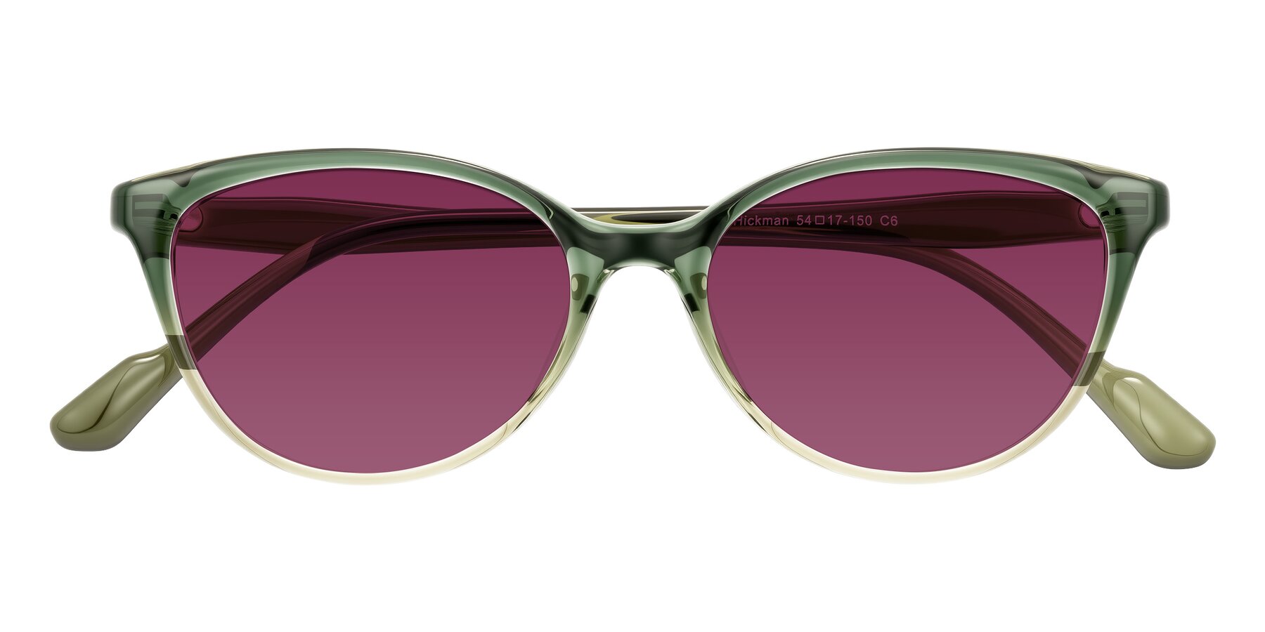 Folded Front of Hickman in Gradient Green with Wine Tinted Lenses