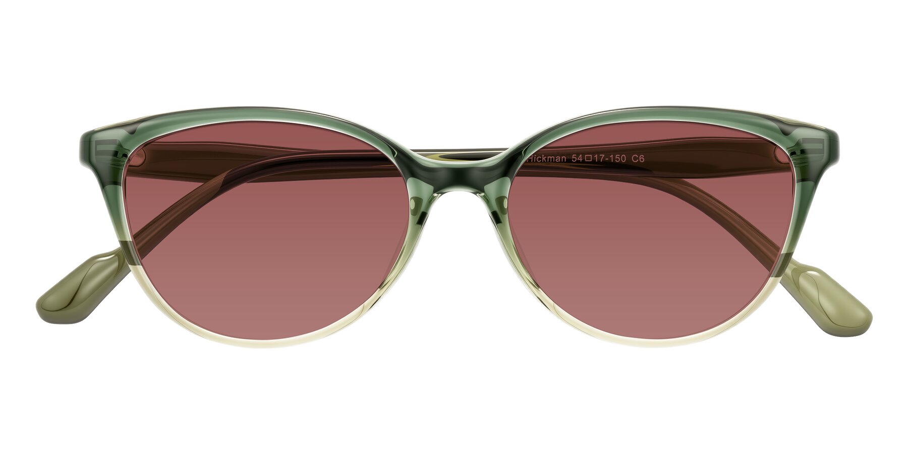 Folded Front of Hickman in Gradient Green with Garnet Tinted Lenses