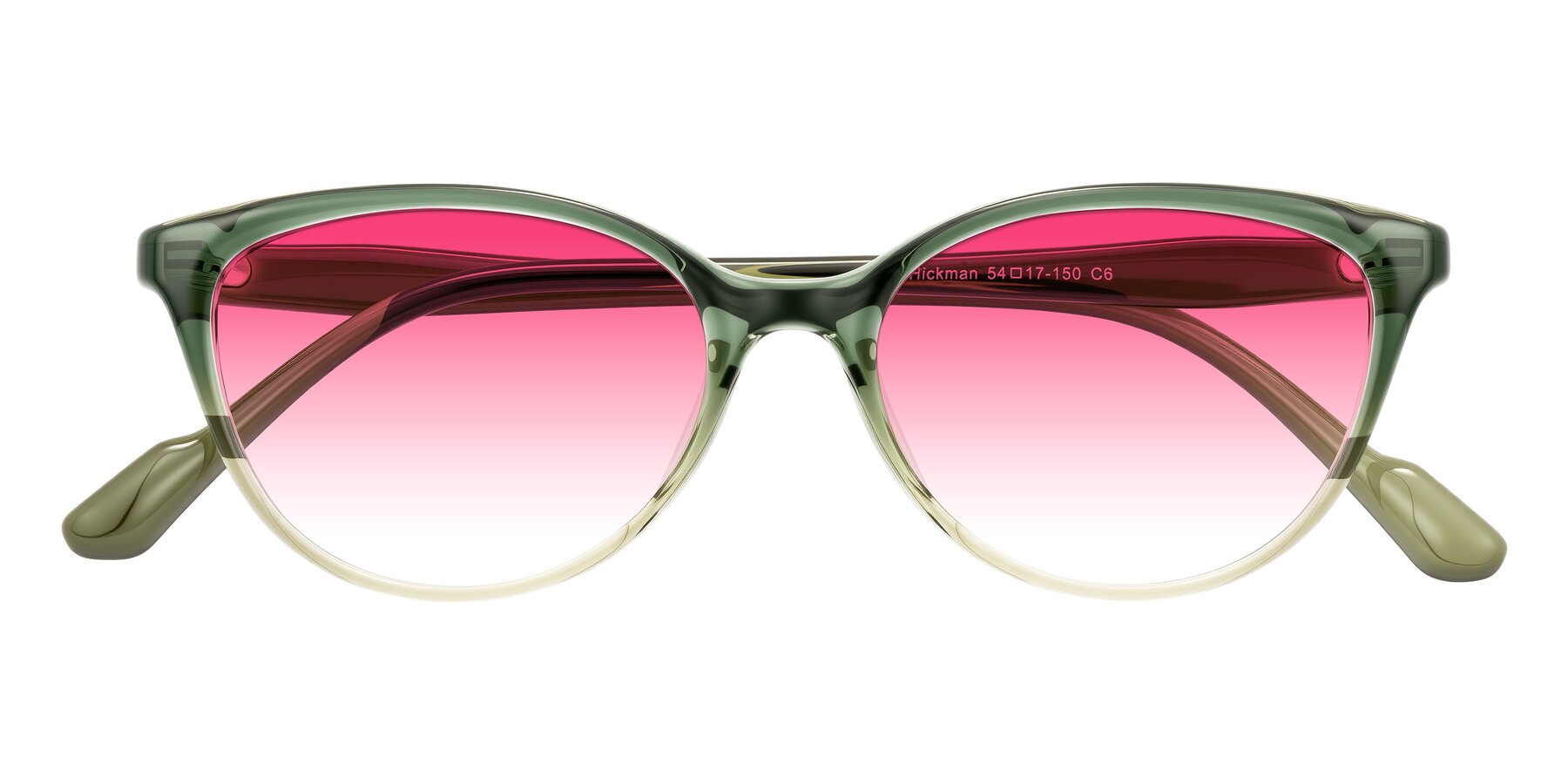 Folded Front of Hickman in Gradient Green with Pink Gradient Lenses