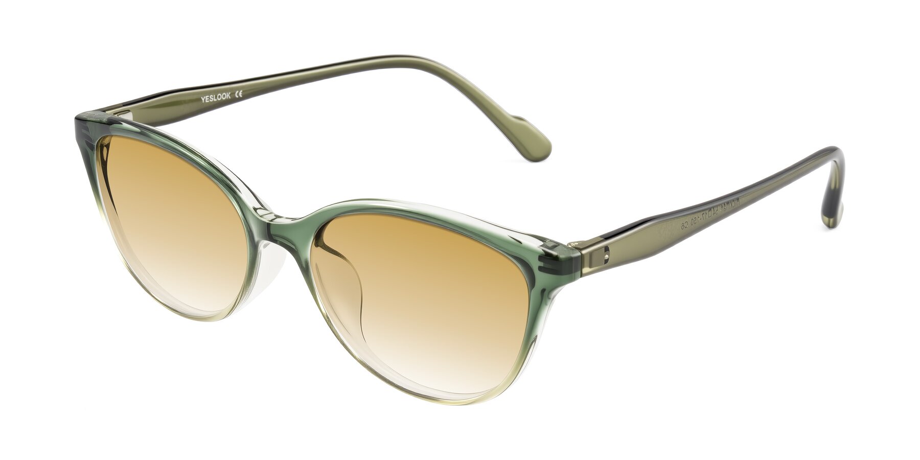 Angle of Hickman in Gradient Green with Champagne Gradient Lenses