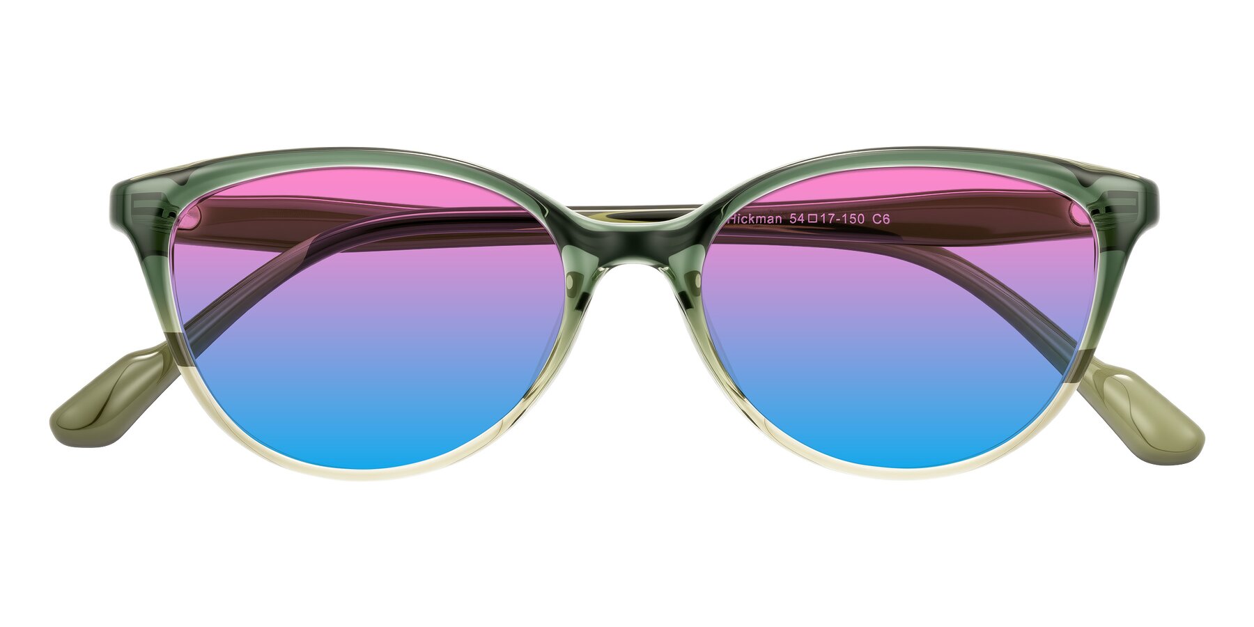 Folded Front of Hickman in Gradient Green with Pink / Blue Gradient Lenses