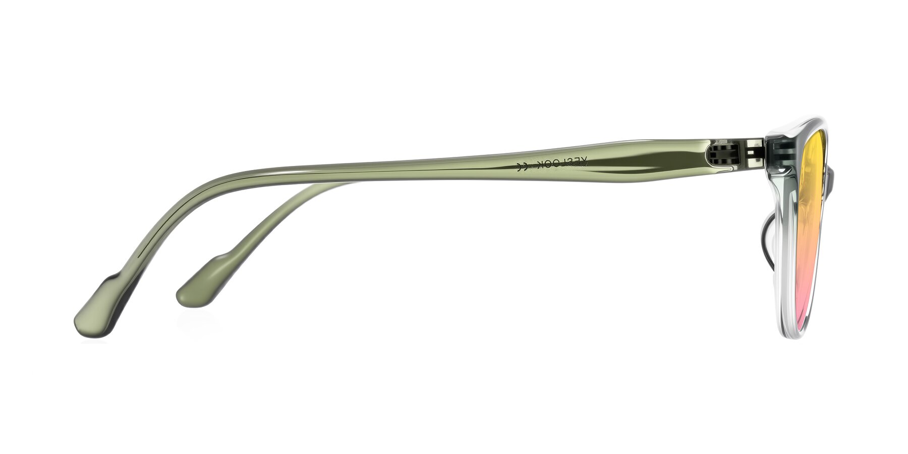 Side of Hickman in Gradient Green with Yellow / Pink Gradient Lenses