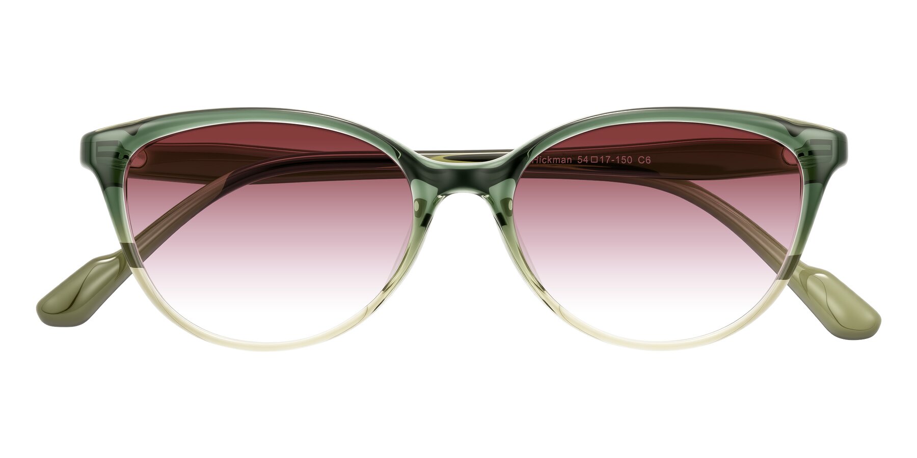 Folded Front of Hickman in Gradient Green with Garnet Gradient Lenses