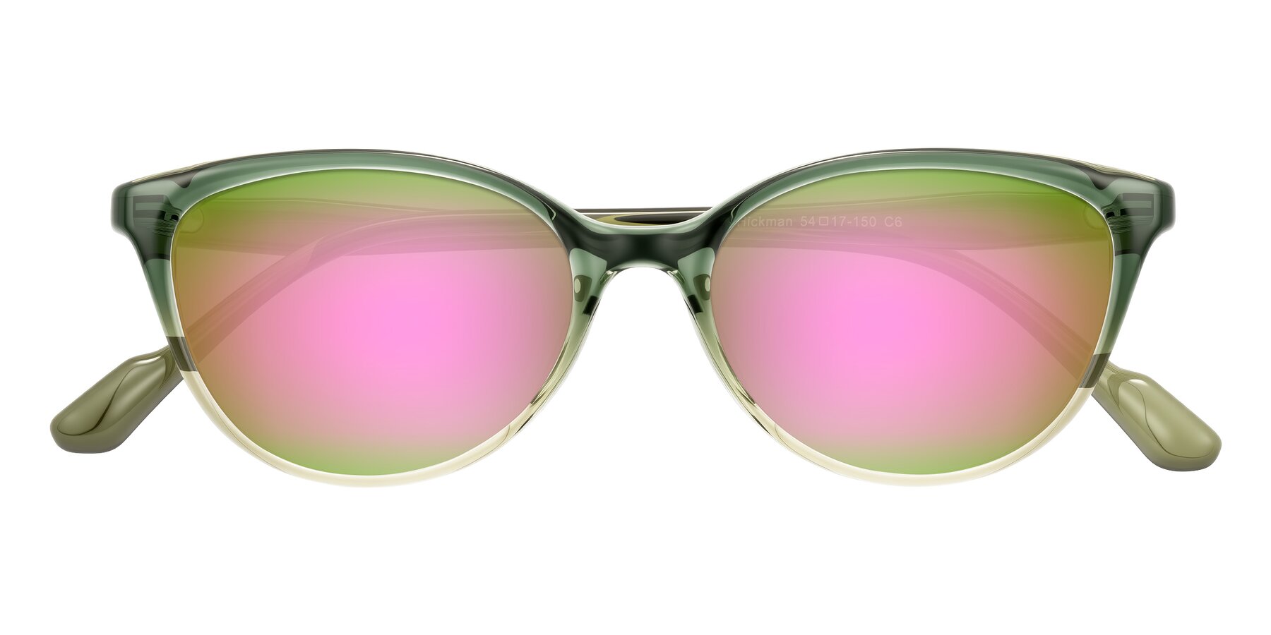 Folded Front of Hickman in Gradient Green with Pink Mirrored Lenses