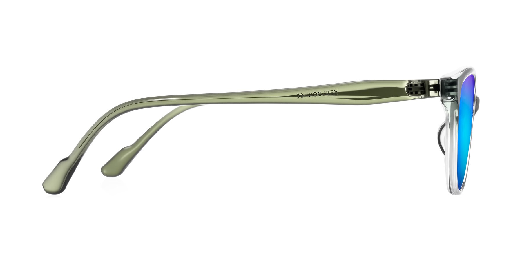 Side of Hickman in Gradient Green with Blue Mirrored Lenses