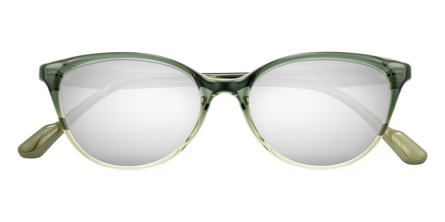 Folded Front of Hickman in Gradient Green with Silver Mirrored Lenses