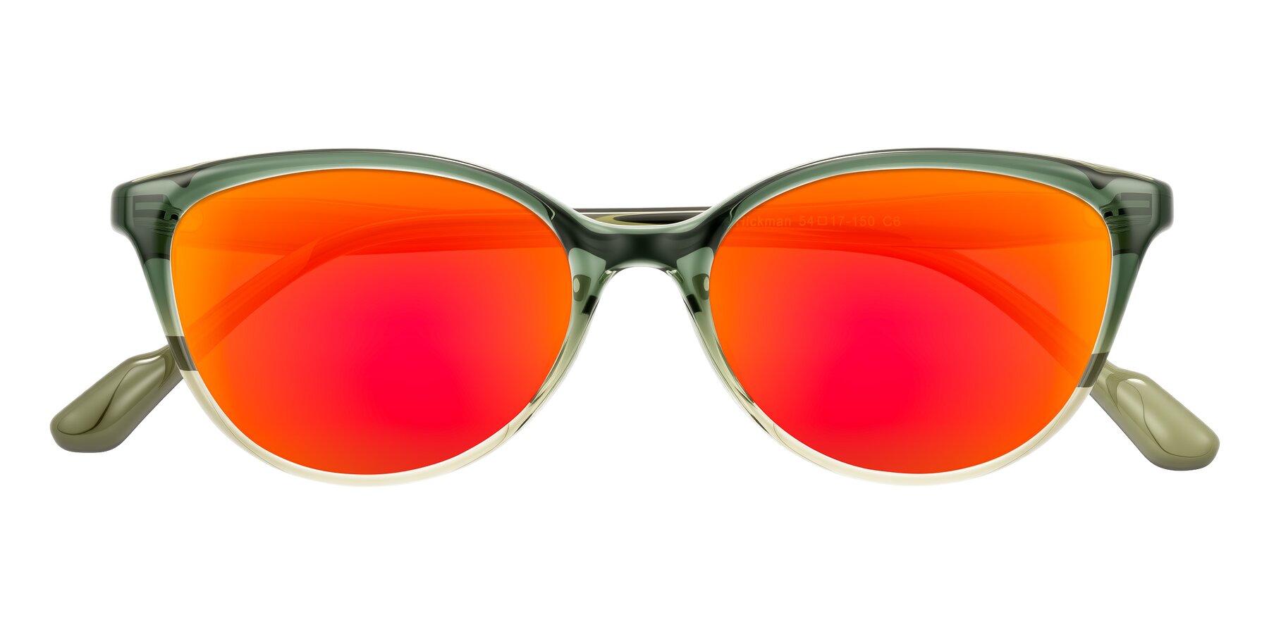 Folded Front of Hickman in Gradient Green with Red Gold Mirrored Lenses