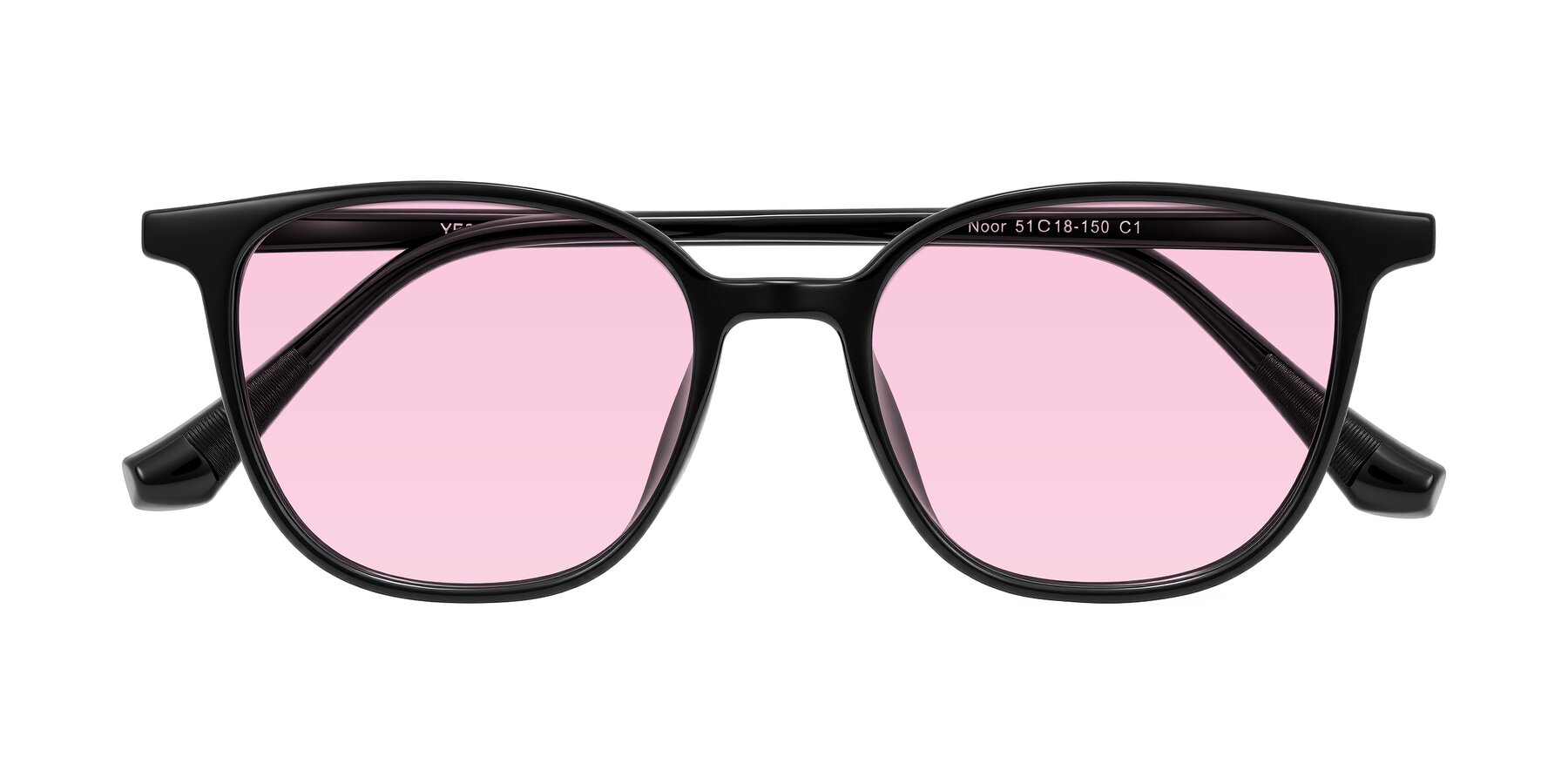 Folded Front of Noor in Black with Light Pink Tinted Lenses