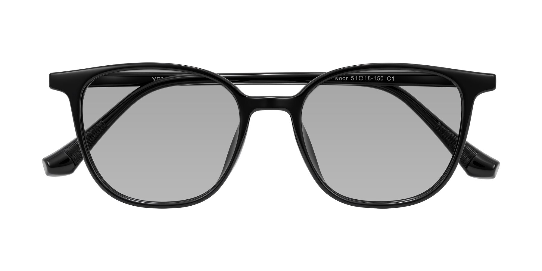 Folded Front of Noor in Black with Light Gray Tinted Lenses