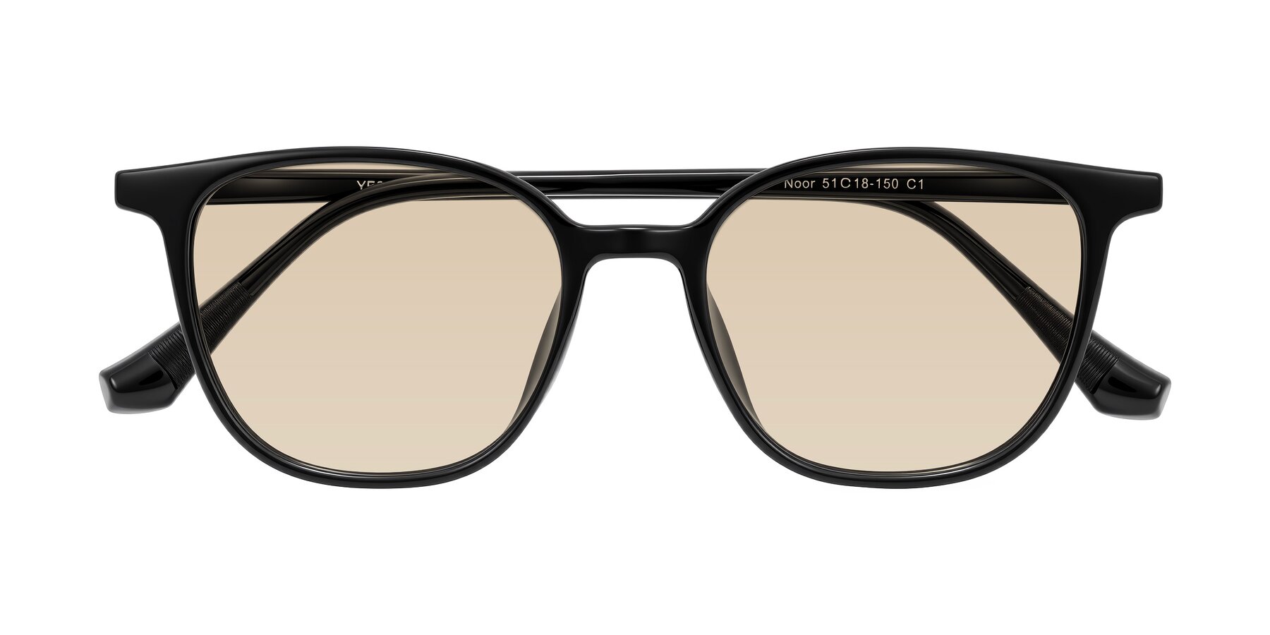 Folded Front of Noor in Black with Light Brown Tinted Lenses