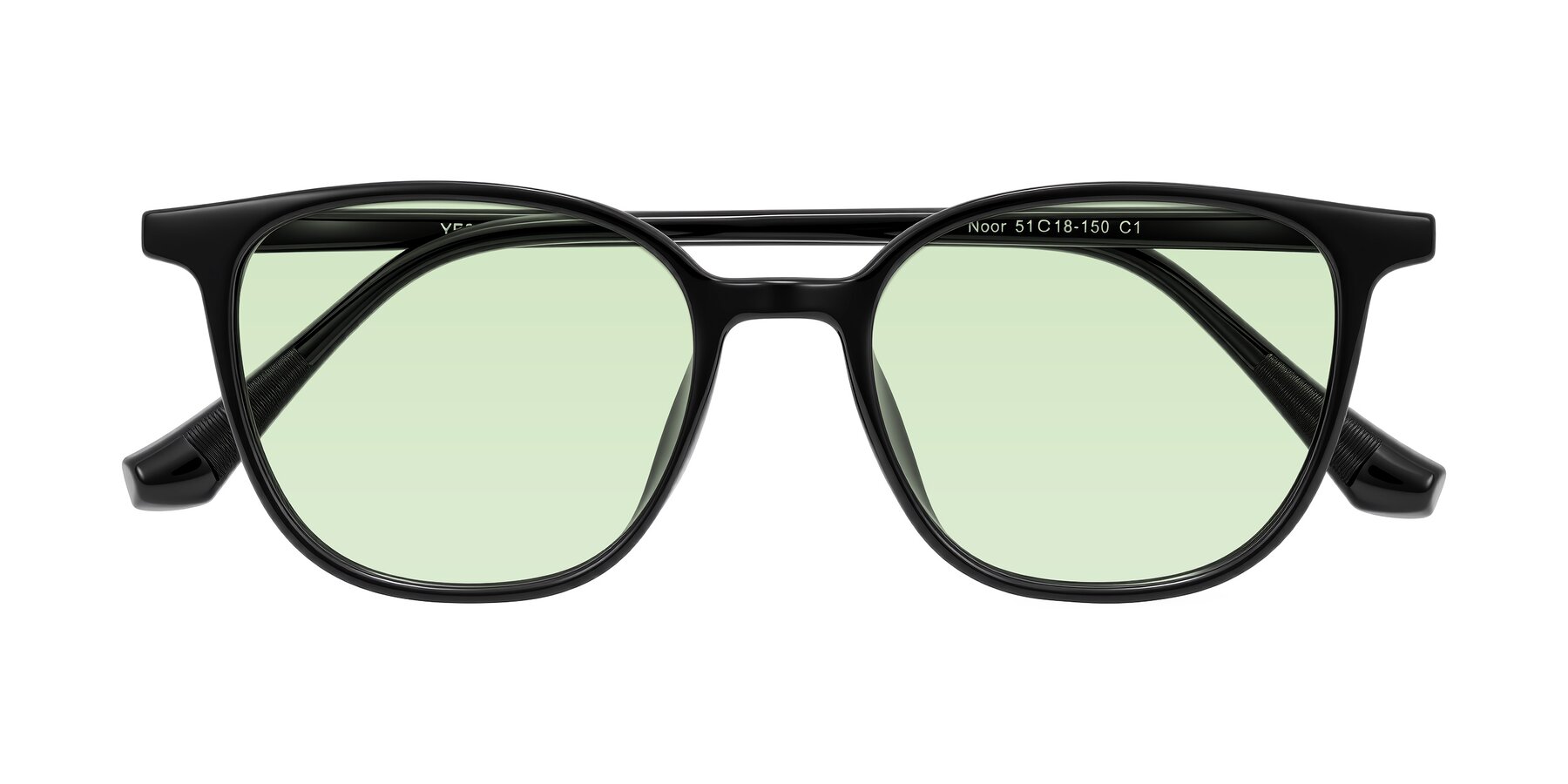Folded Front of Noor in Black with Light Green Tinted Lenses