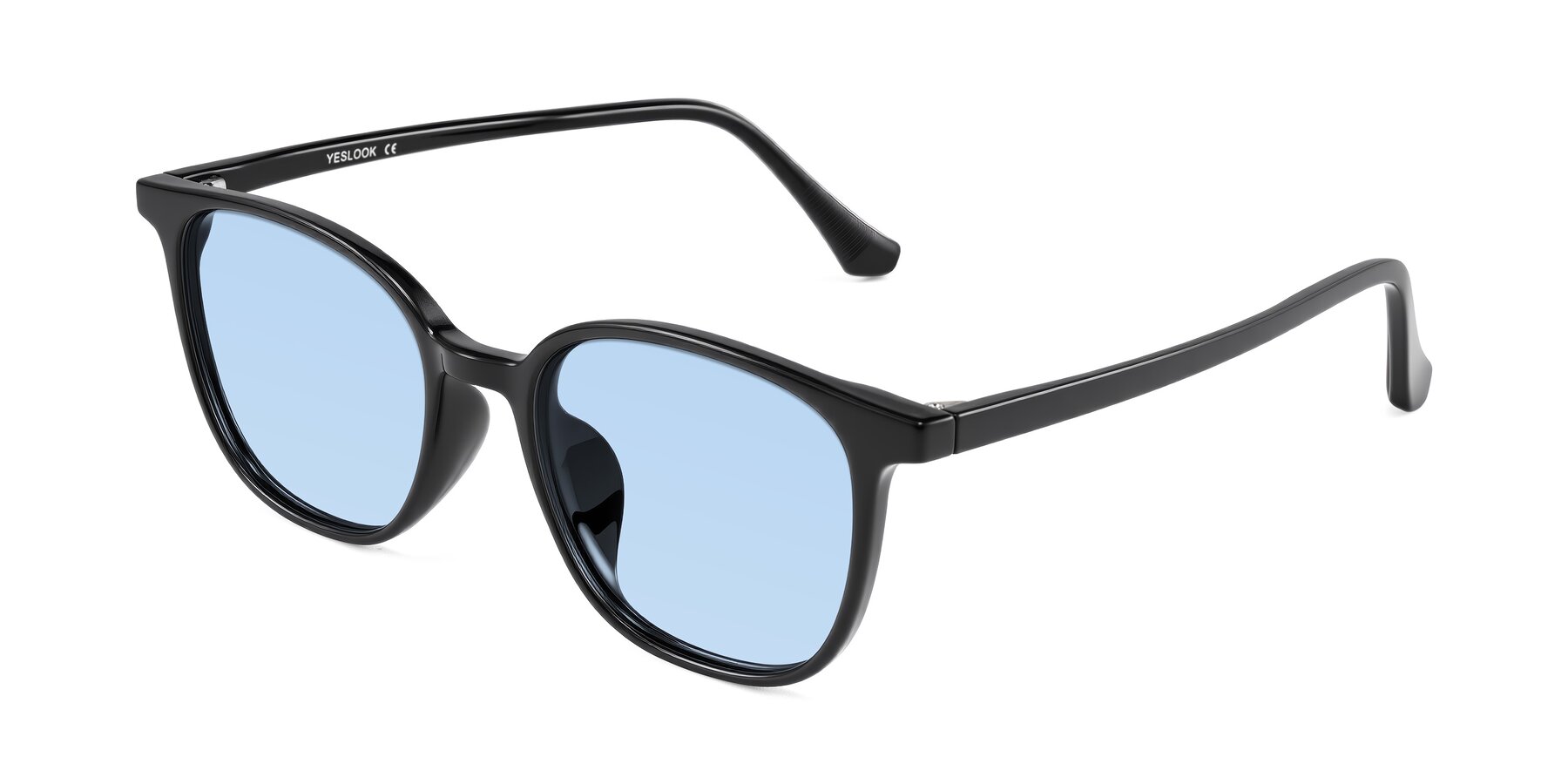 Angle of Noor in Black with Light Blue Tinted Lenses