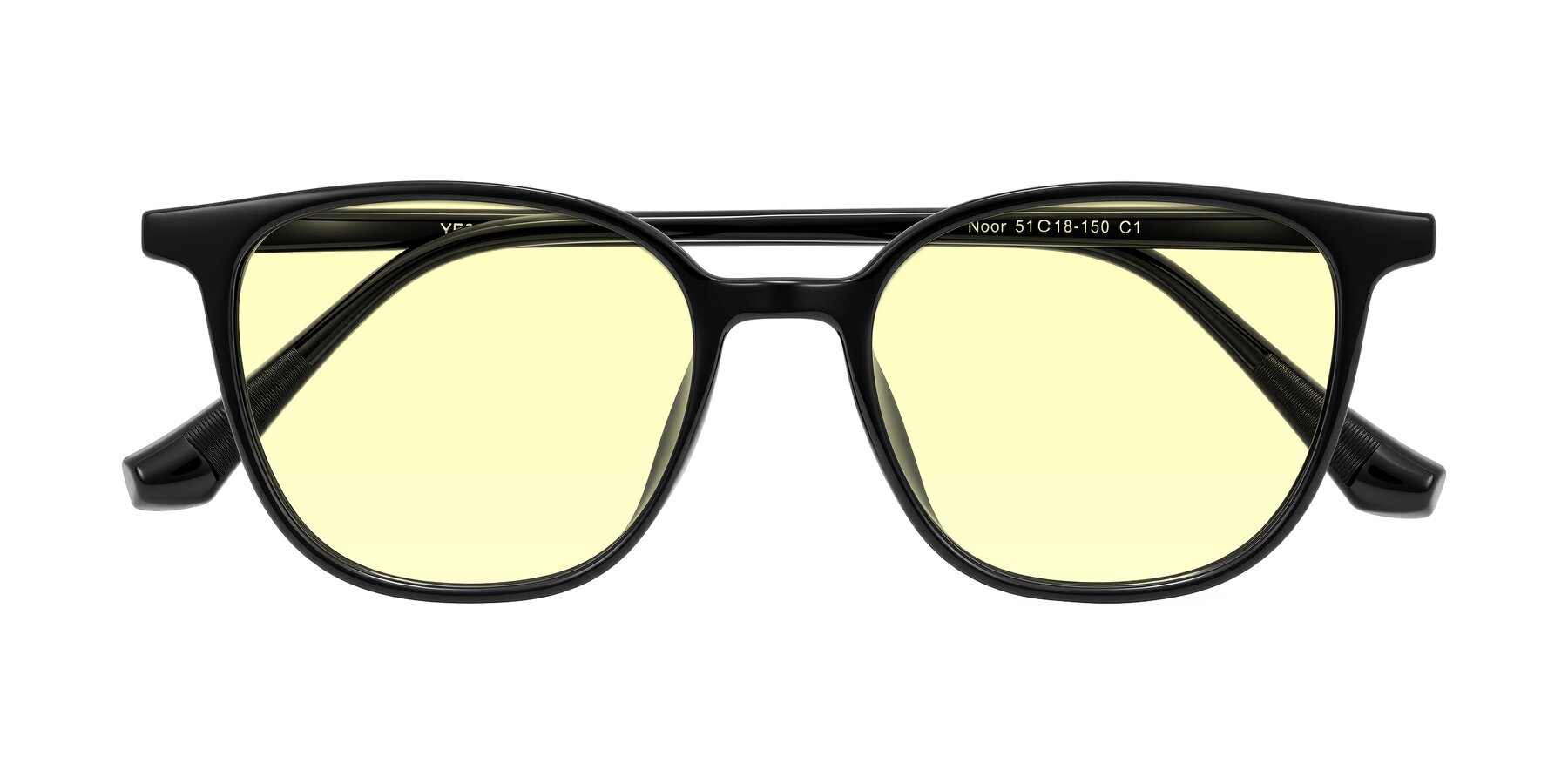 Folded Front of Noor in Black with Light Yellow Tinted Lenses