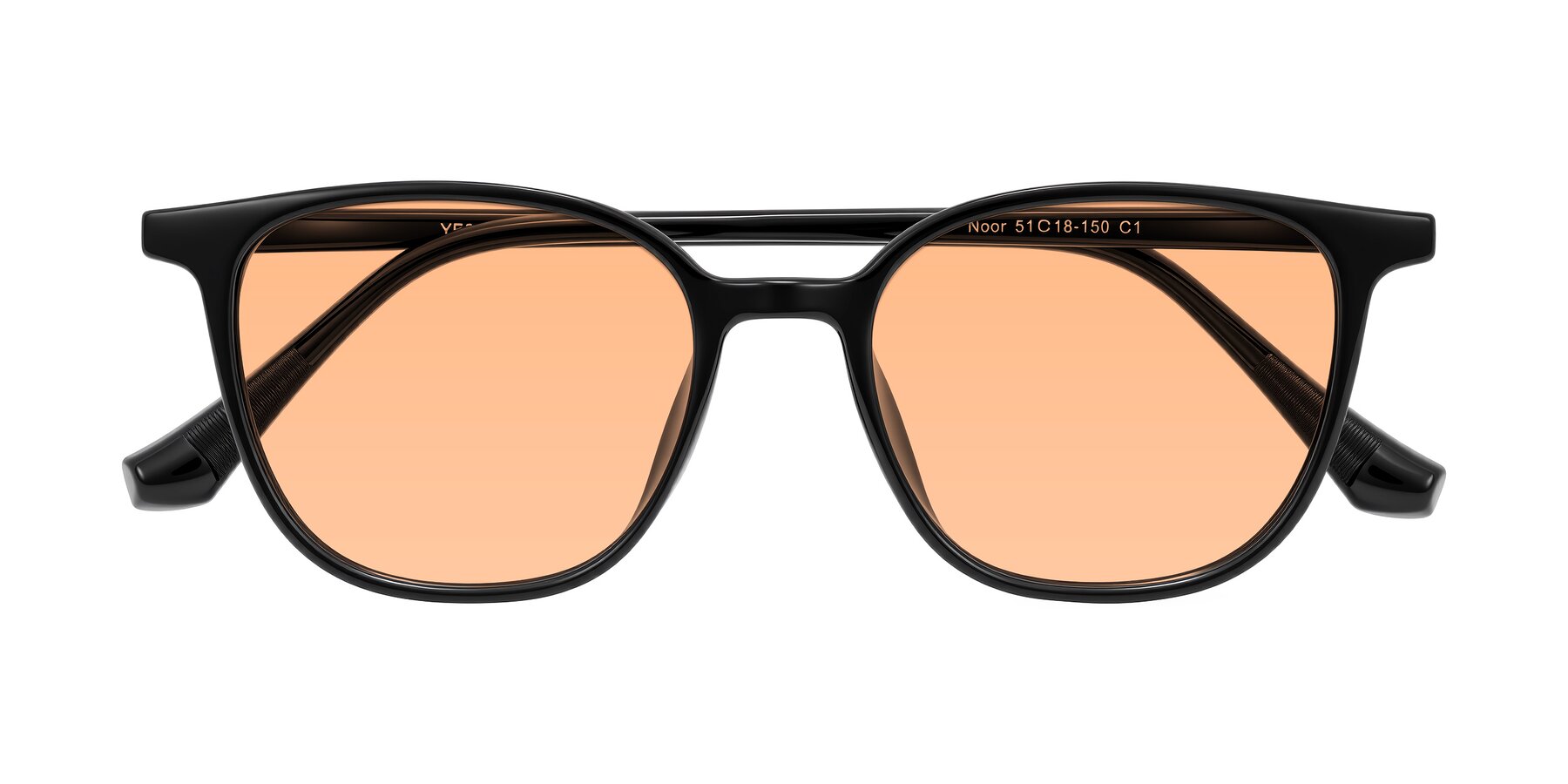 Folded Front of Noor in Black with Light Orange Tinted Lenses