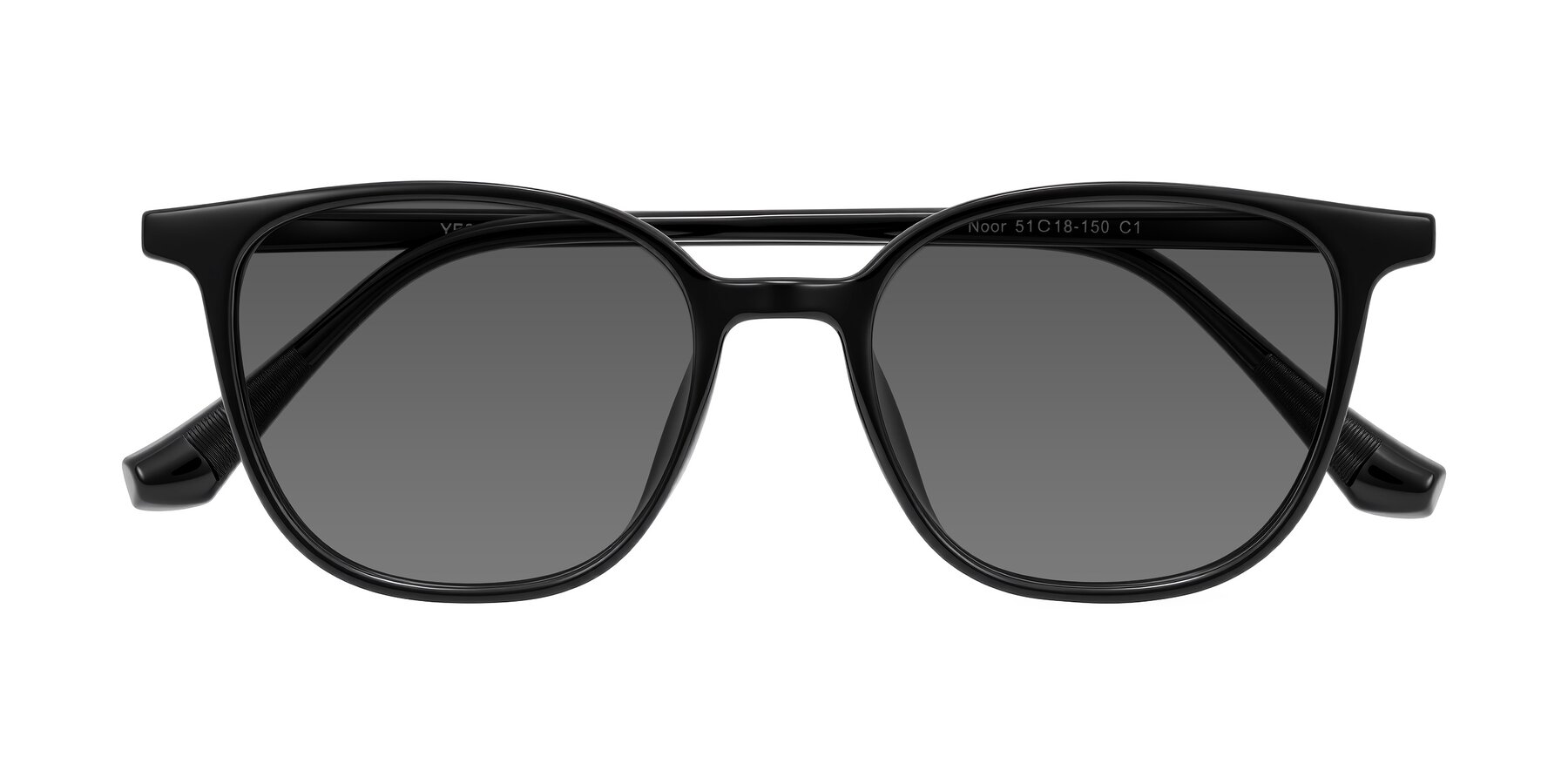 Folded Front of Noor in Black with Medium Gray Tinted Lenses